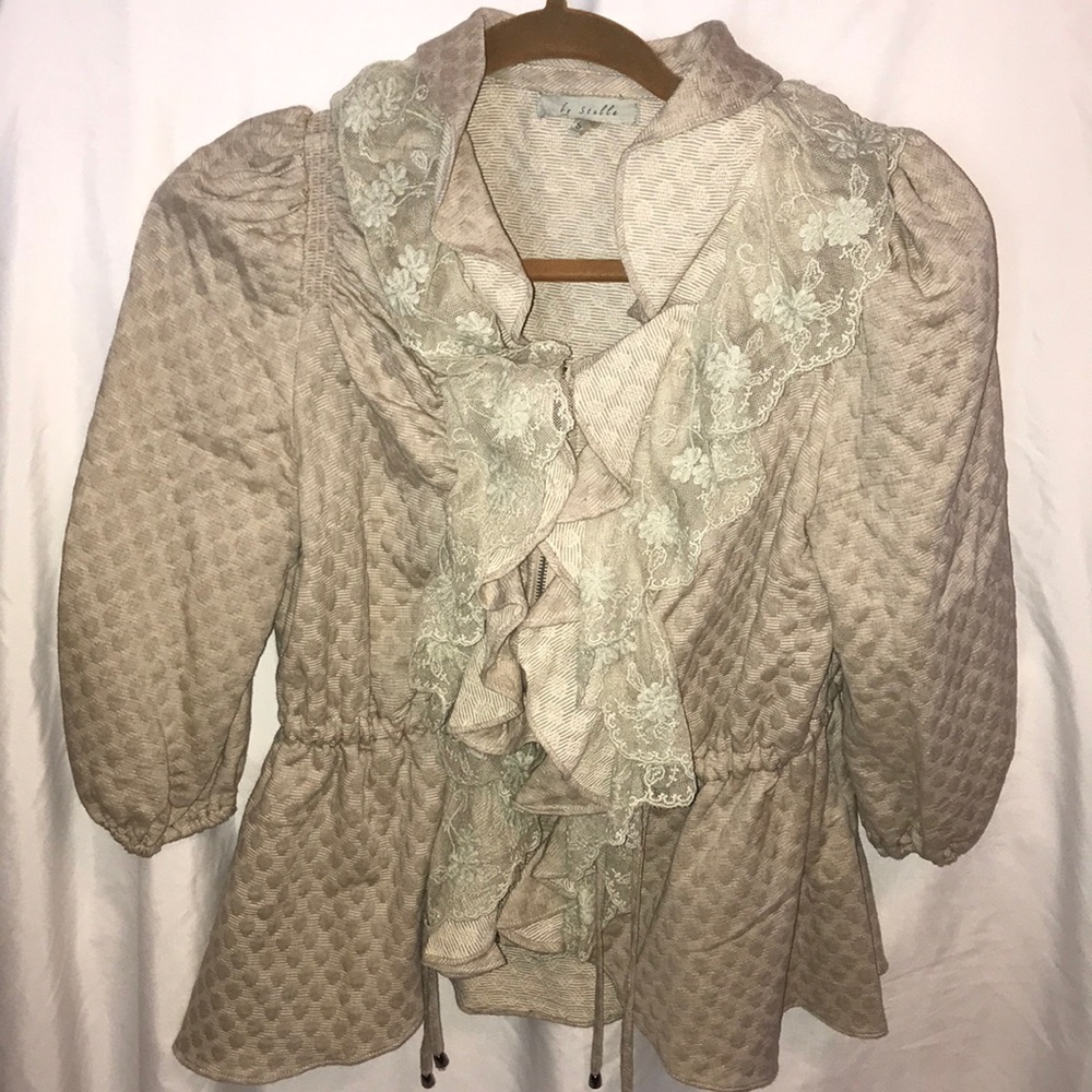 3/4 sleeve drawstring waist jacket